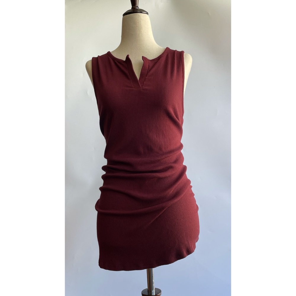 Isabel Maternity Ribbed Tank Ruched Red Medium